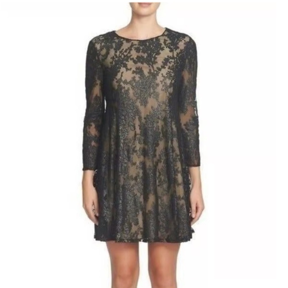 CeCe Black Lace Long Sleeve Dress